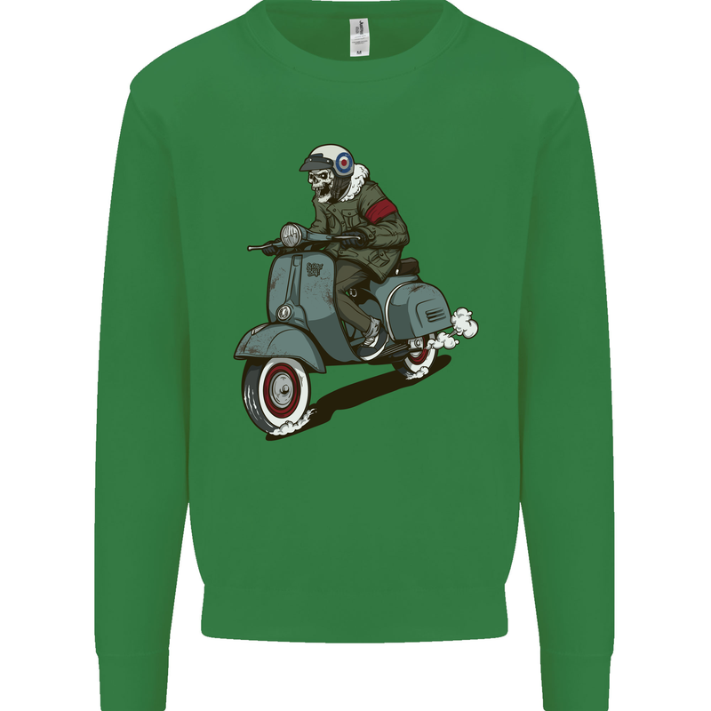 Scooter Skull Biker Motorcycle MOD Kids Sweatshirt Jumper Irish Green