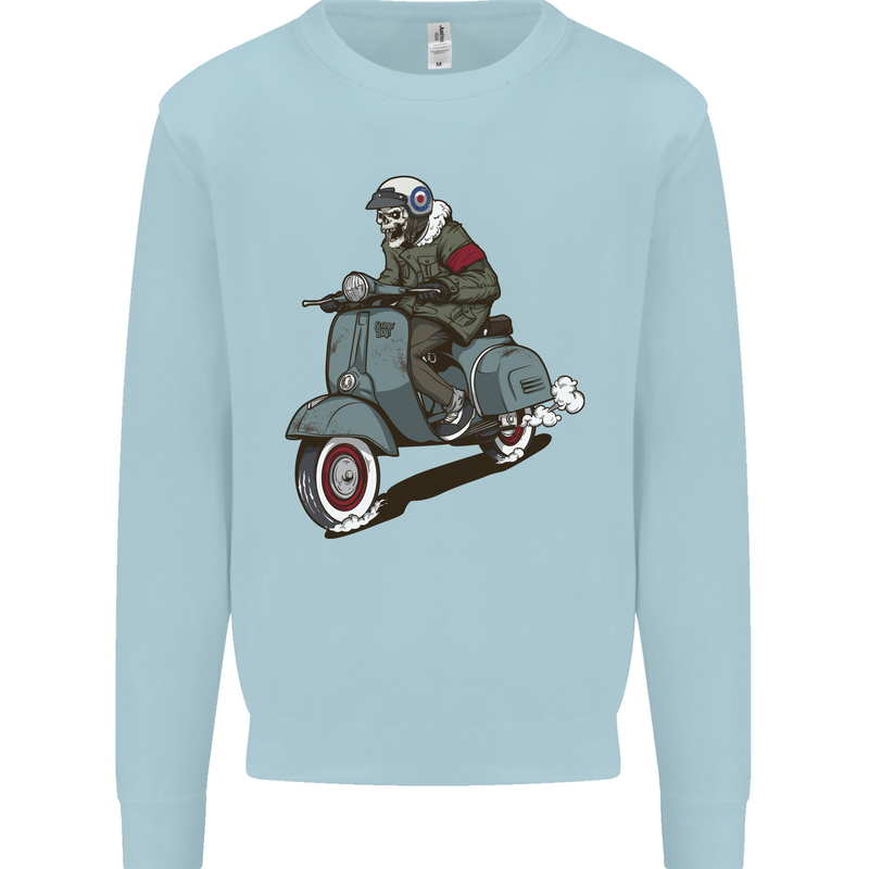 Scooter Skull Biker Motorcycle MOD Kids Sweatshirt Jumper Light Blue