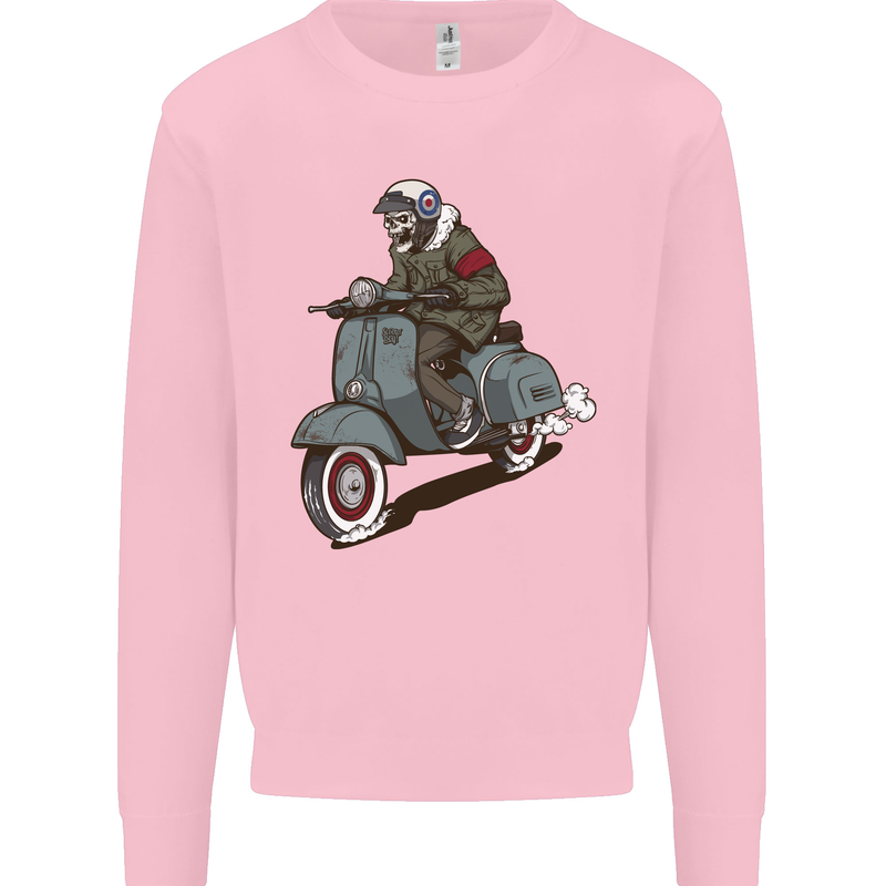 Scooter Skull Biker Motorcycle MOD Kids Sweatshirt Jumper Light Pink