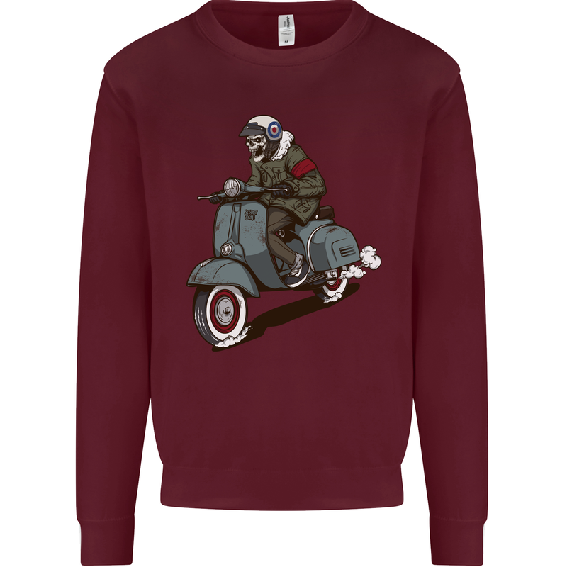 Scooter Skull Biker Motorcycle MOD Kids Sweatshirt Jumper Maroon