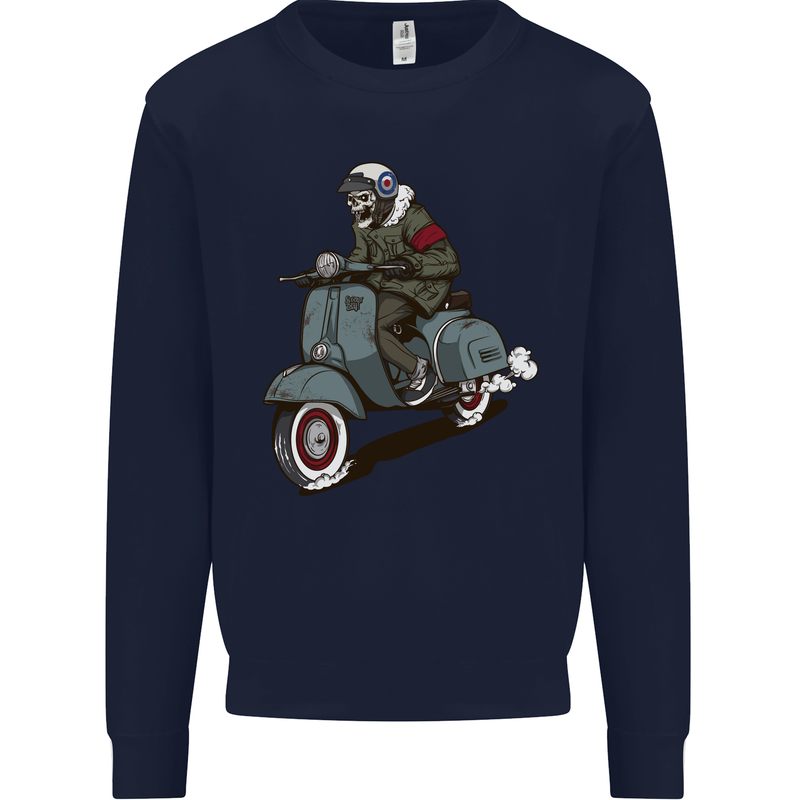 Scooter Skull Biker Motorcycle MOD Kids Sweatshirt Jumper Navy Blue