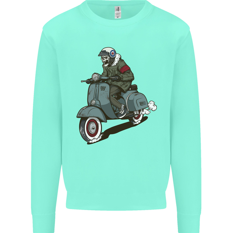 Scooter Skull Biker Motorcycle MOD Kids Sweatshirt Jumper Peppermint