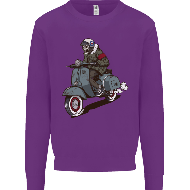 Scooter Skull Biker Motorcycle MOD Kids Sweatshirt Jumper Purple