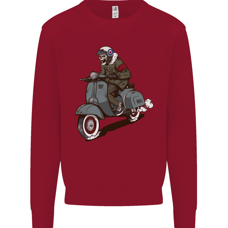 Scooter Skull Biker Motorcycle MOD Kids Sweatshirt Jumper Red