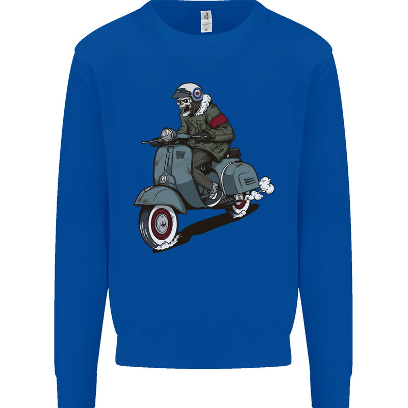 Scooter Skull Biker Motorcycle MOD Kids Sweatshirt Jumper Royal Blue