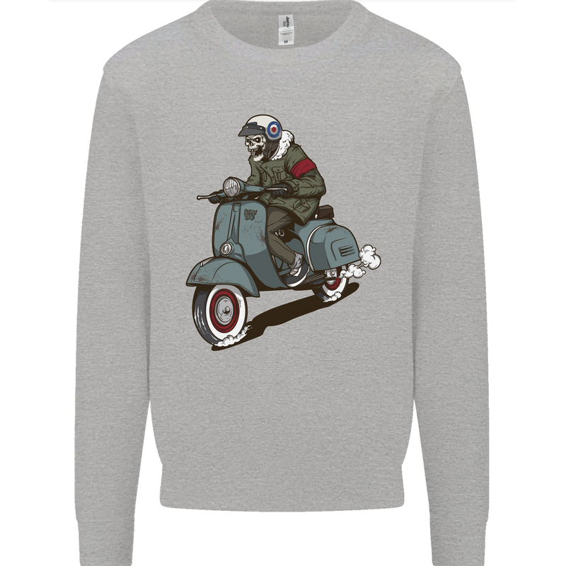 Scooter Skull Biker Motorcycle MOD Kids Sweatshirt Jumper Sports Grey