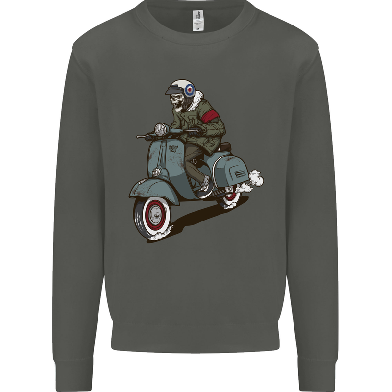 Scooter Skull Biker Motorcycle MOD Kids Sweatshirt Jumper Storm Grey