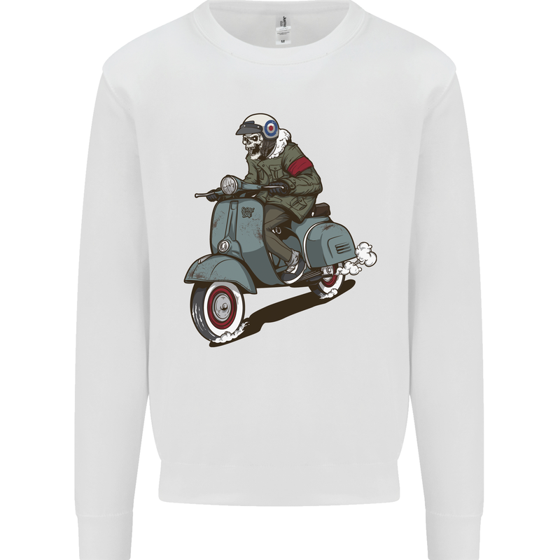 Scooter Skull Biker Motorcycle MOD Kids Sweatshirt Jumper White