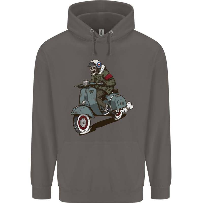 Scooter Skull Biker Motorcycle MOD Mens 80% Cotton Hoodie Charcoal
