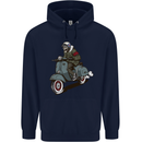 Scooter Skull Biker Motorcycle MOD Mens 80% Cotton Hoodie Navy Blue