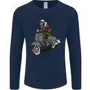 Scooter Skull Biker Motorcycle MOD Mens Long Sleeve T-Shirt Navy Blue