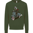 Scooter Skull Biker Motorcycle MOD Mens Sweatshirt Jumper Forest Green