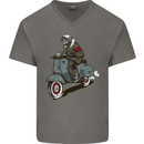 Scooter Skull Biker Motorcycle MOD Mens V-Neck Cotton T-Shirt Charcoal