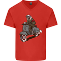 Scooter Skull Biker Motorcycle MOD Mens V-Neck Cotton T-Shirt Red