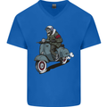 Scooter Skull Biker Motorcycle MOD Mens V-Neck Cotton T-Shirt Royal Blue