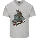Scooter Skull Biker Motorcycle MOD Mens V-Neck Cotton T-Shirt Sports Grey
