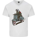 Scooter Skull Biker Motorcycle MOD Mens V-Neck Cotton T-Shirt White