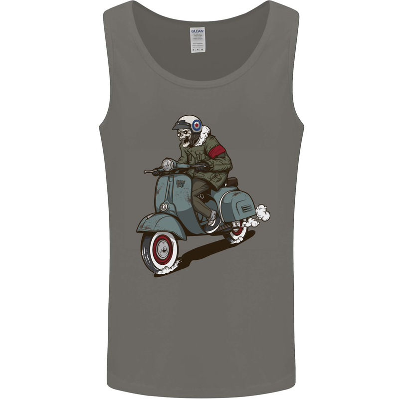Scooter Skull Biker Motorcycle MOD Mens Vest Tank Top Charcoal