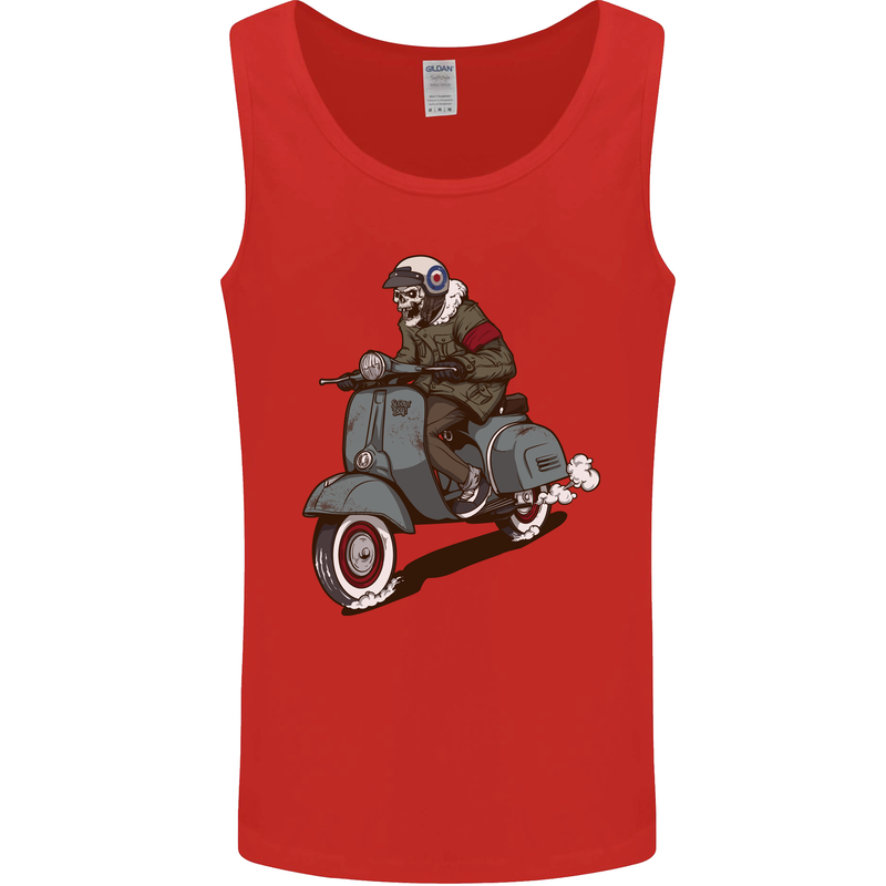 Scooter Skull Biker Motorcycle MOD Mens Vest Tank Top Red