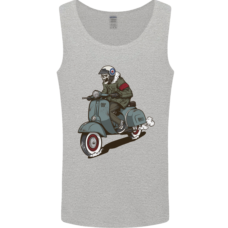 Scooter Skull Biker Motorcycle MOD Mens Vest Tank Top Sports Grey
