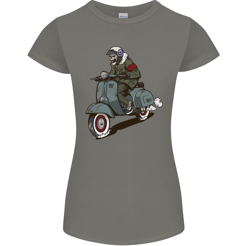 Scooter Skull Biker Motorcycle MOD Womens Petite Cut T-Shirt Charcoal