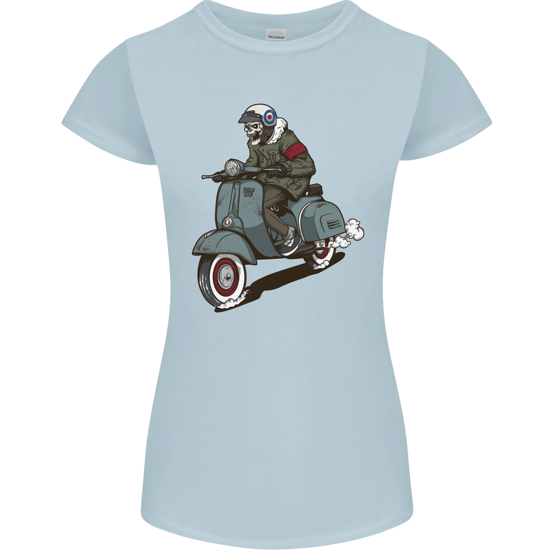 Scooter Skull Biker Motorcycle MOD Womens Petite Cut T-Shirt Light Blue
