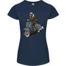 Scooter Skull Biker Motorcycle MOD Womens Petite Cut T-Shirt Navy Blue