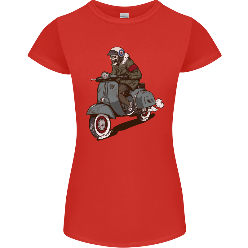 Scooter Skull Biker Motorcycle MOD Womens Petite Cut T-Shirt Red