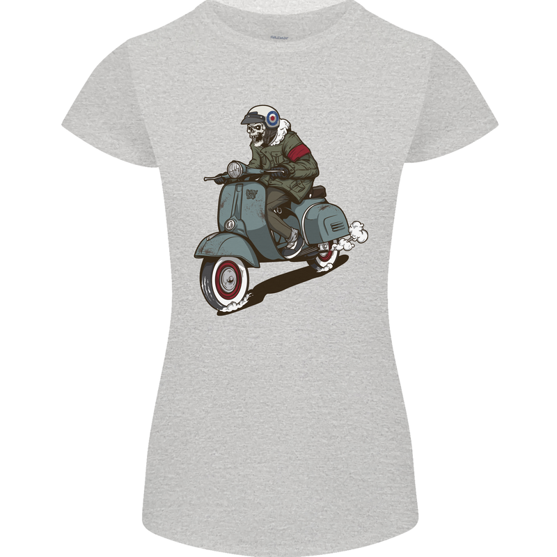 Scooter Skull Biker Motorcycle MOD Womens Petite Cut T-Shirt Sports Grey