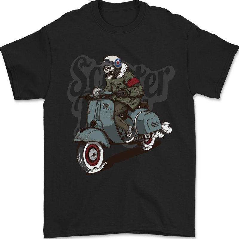 Scooter Skull MOD Motorcycle Biker Mens T-Shirt 100% Cotton Black