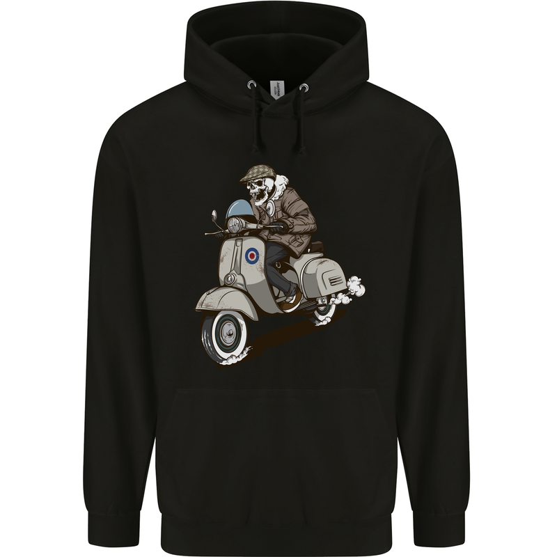 Scooter Skull Motorcycle Biker MOD Childrens Kids Hoodie Black
