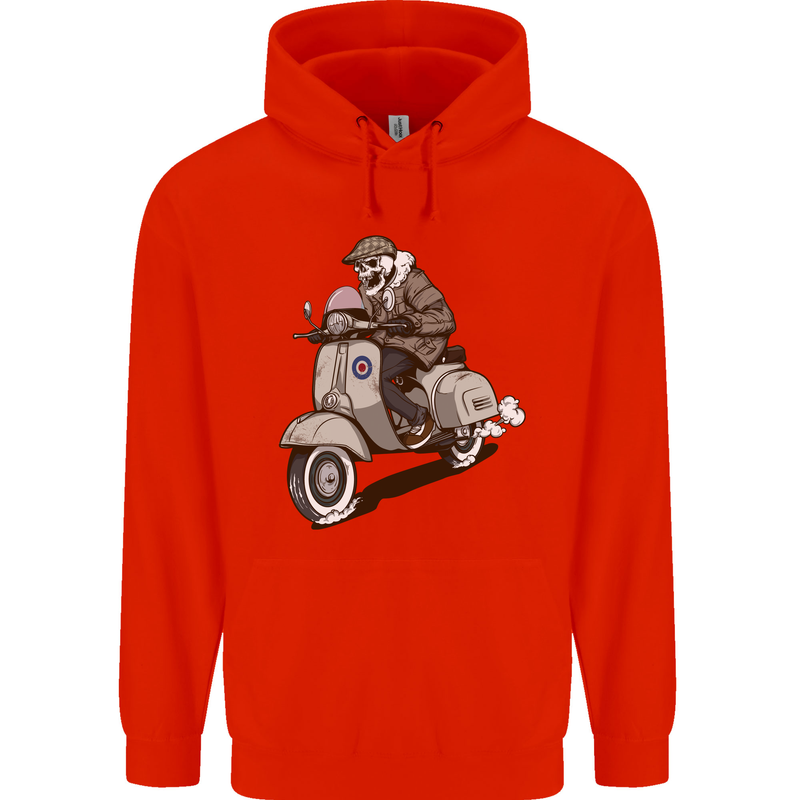 Scooter Skull Motorcycle Biker MOD Childrens Kids Hoodie Bright Red