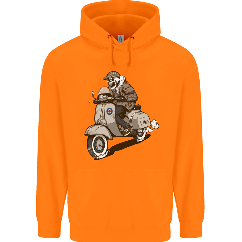 Scooter Skull Motorcycle Biker MOD Childrens Kids Hoodie Orange