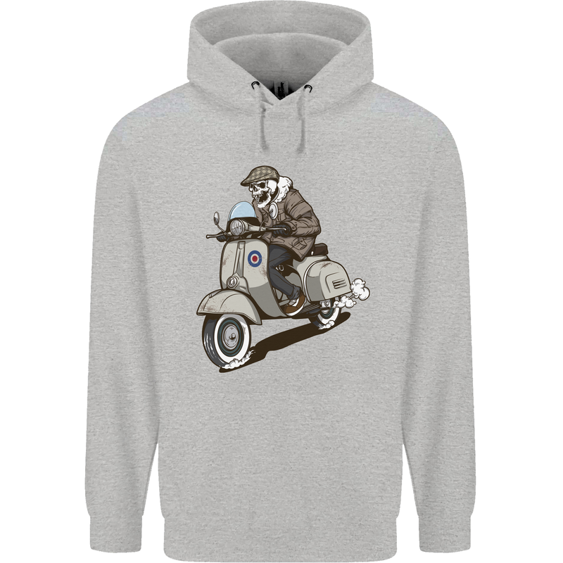 Scooter Skull Motorcycle Biker MOD Childrens Kids Hoodie Sports Grey