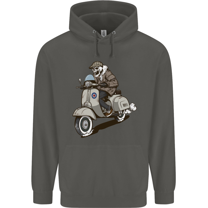Scooter Skull Motorcycle Biker MOD Childrens Kids Hoodie Storm Grey