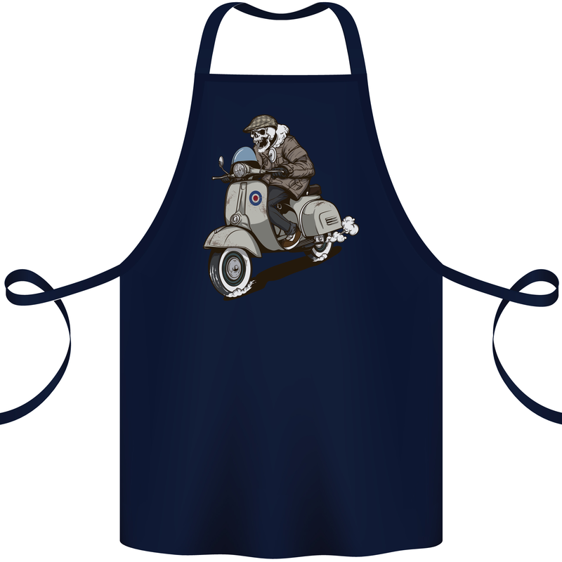 Scooter Skull Motorcycle Biker MOD Cotton Apron 100% Organic Navy Blue