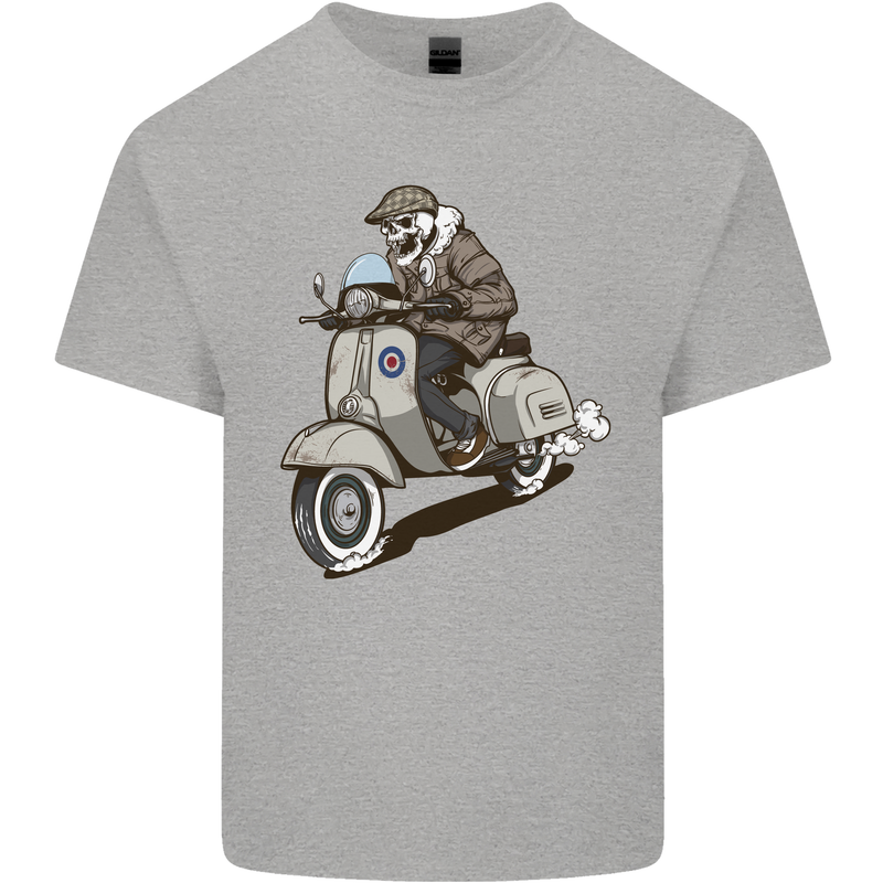 Scooter Skull Motorcycle Biker MOD Kids T-Shirt Childrens Sports Grey