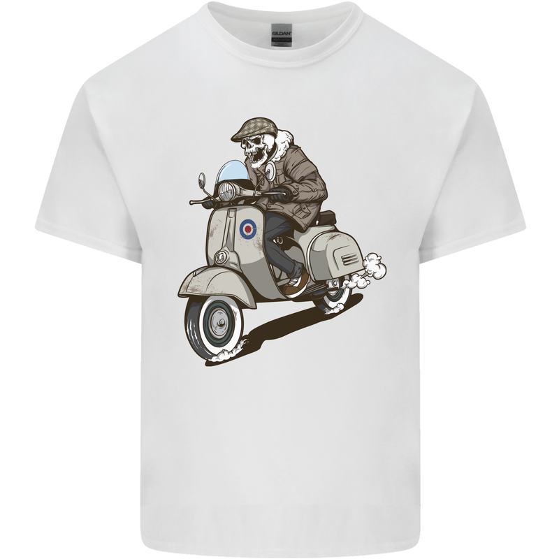 Scooter Skull Motorcycle Biker MOD Kids T-Shirt Childrens White