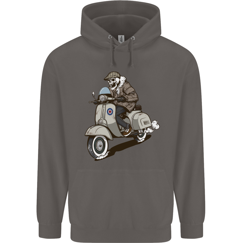 Scooter Skull Motorcycle Biker MOD Mens 80% Cotton Hoodie Charcoal