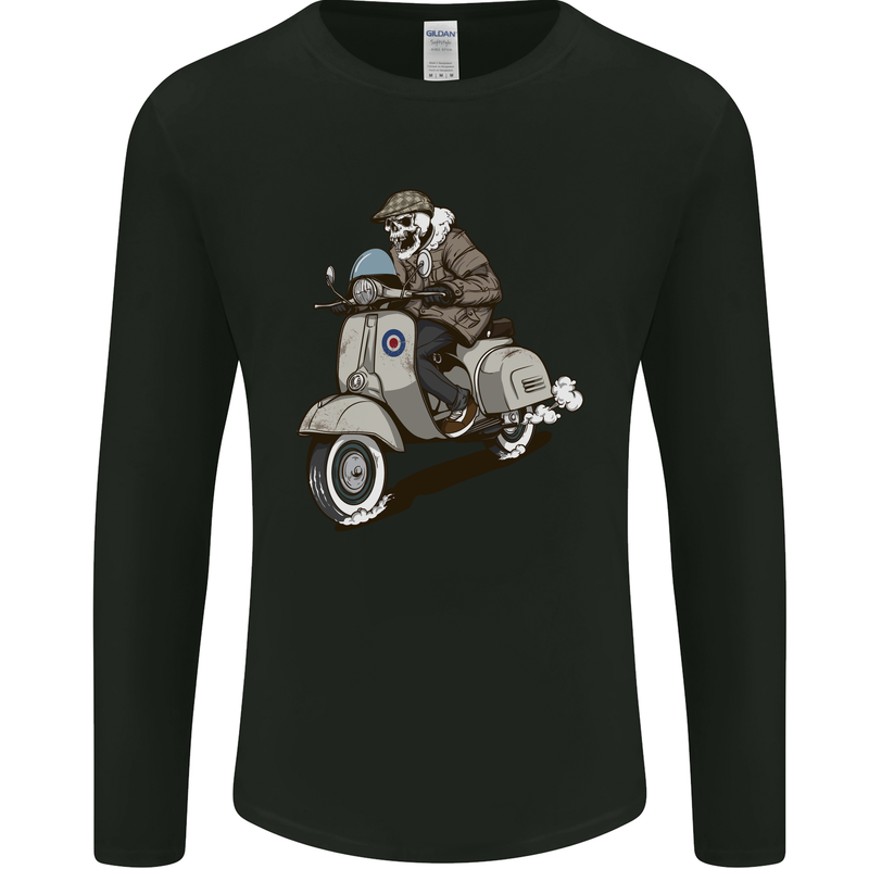 Scooter Skull Motorcycle Biker MOD Mens Long Sleeve T-Shirt Black