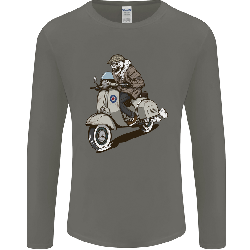 Scooter Skull Motorcycle Biker MOD Mens Long Sleeve T-Shirt Charcoal