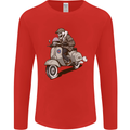 Scooter Skull Motorcycle Biker MOD Mens Long Sleeve T-Shirt Red