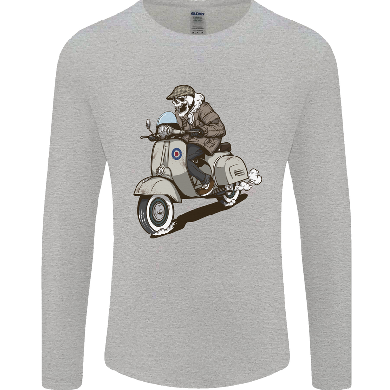 Scooter Skull Motorcycle Biker MOD Mens Long Sleeve T-Shirt Sports Grey