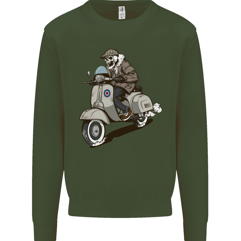 Scooter Skull Motorcycle Biker MOD Mens Sweatshirt Jumper Forest Green