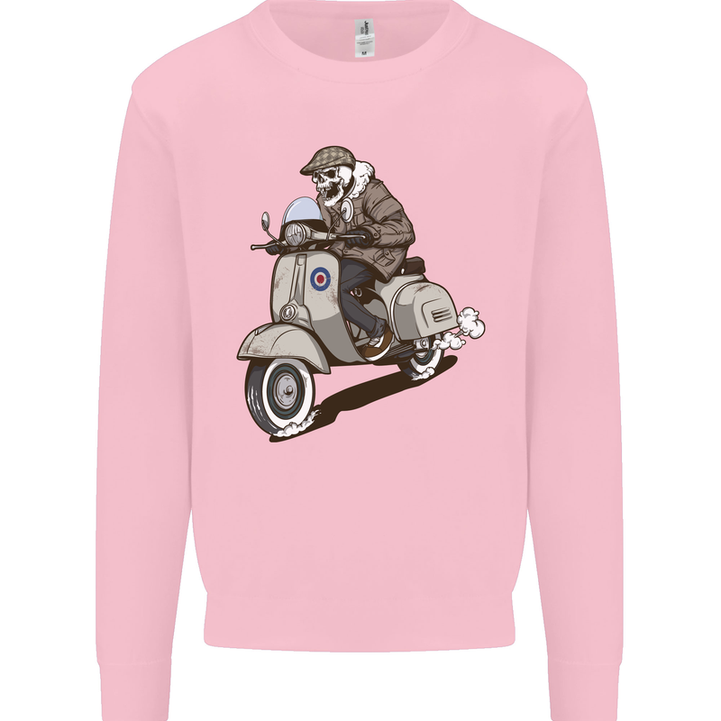 Scooter Skull Motorcycle Biker MOD Mens Sweatshirt Jumper Light Pink