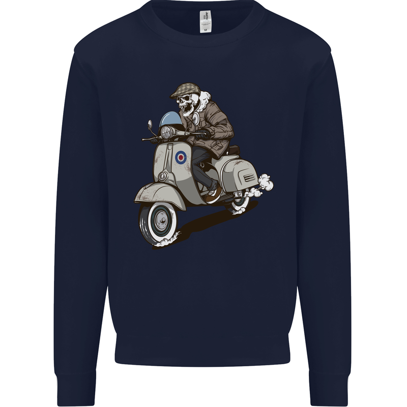 Scooter Skull Motorcycle Biker MOD Mens Sweatshirt Jumper Navy Blue