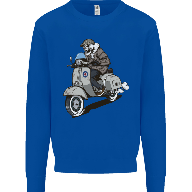 Scooter Skull Motorcycle Biker MOD Mens Sweatshirt Jumper Royal Blue