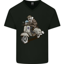 Scooter Skull Motorcycle Biker MOD Mens V-Neck Cotton T-Shirt Black