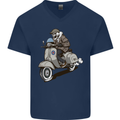 Scooter Skull Motorcycle Biker MOD Mens V-Neck Cotton T-Shirt Navy Blue