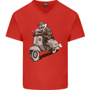 Scooter Skull Motorcycle Biker MOD Mens V-Neck Cotton T-Shirt Red